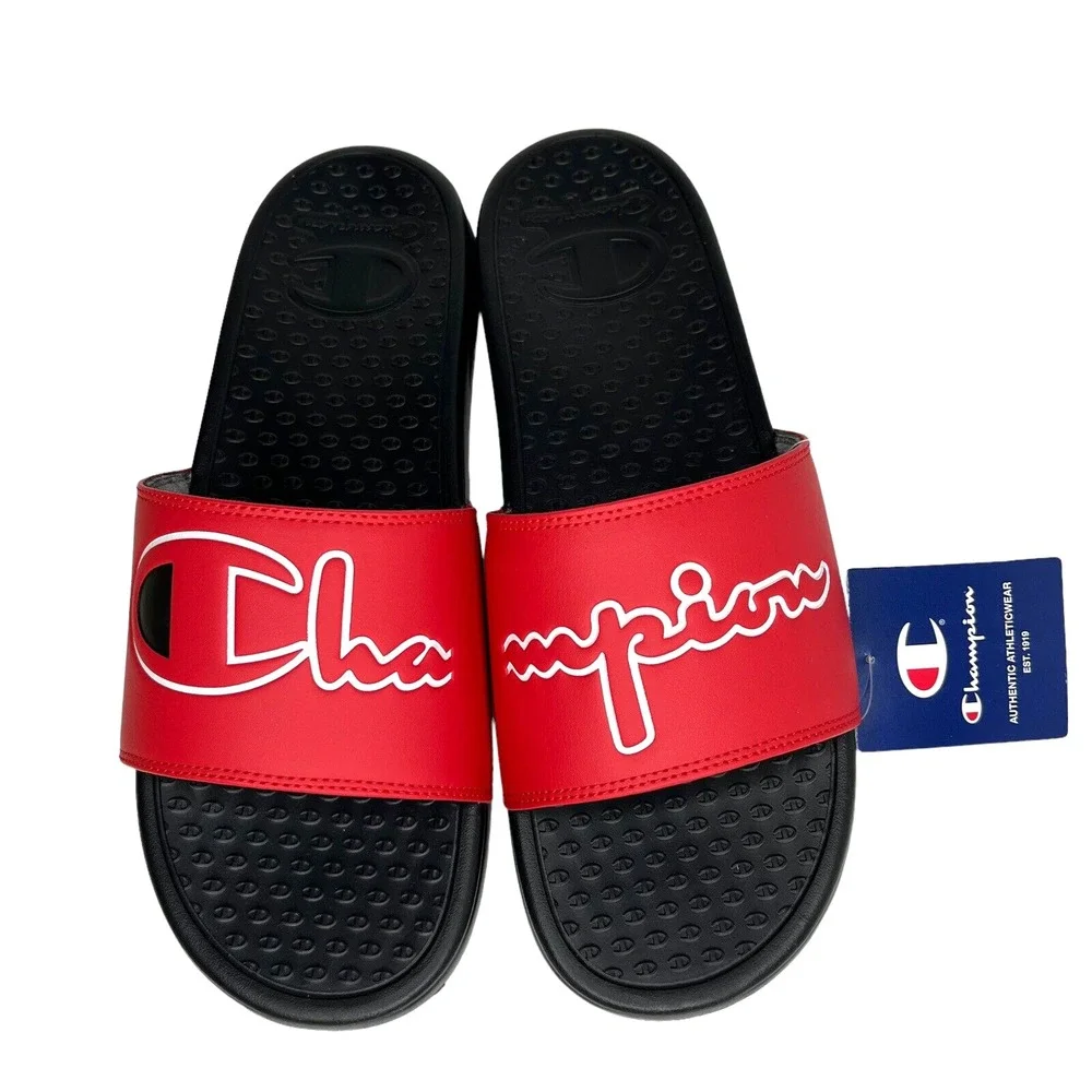 Champion Men's Slide Pool Sandals Size 12 Red-Black Lightweight Comfort Lounging